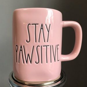 Rae Dunn Stay Pawsitive Baby Pink Coffee Mug Tea Cup